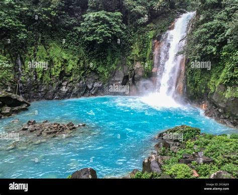 Turquoise Rio Celeste waterfall, Tenorio Volcano National Park ...