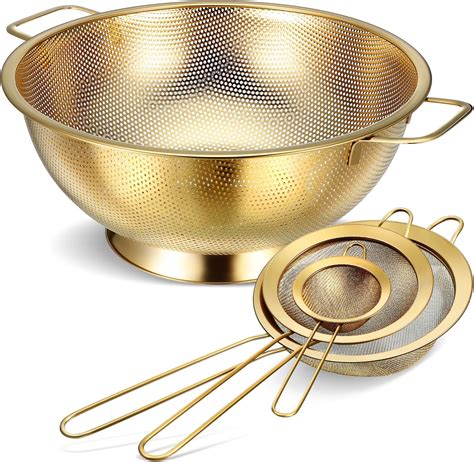 Amazon.com: Norme 5 Quart Stainless Steel Gold Colander and 3 Pcs Gold ...