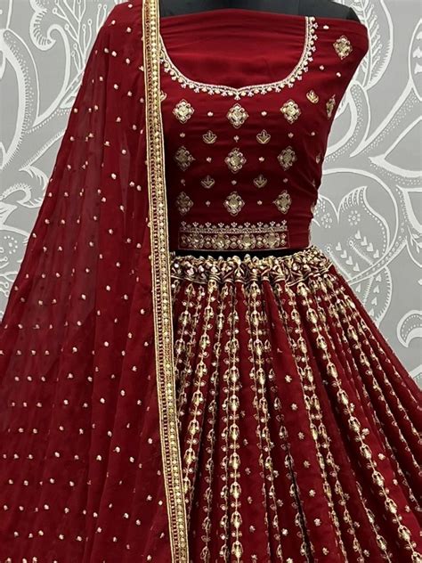 Buy Maroon Embroidery Georgette Lehenga Choli At Ethnic Plus