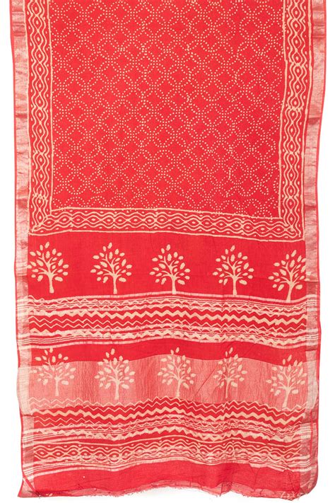 Venetian Red Hand Block Printed Linen Saree 10064442 – Avishya.com
