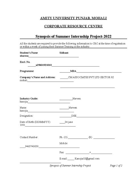 2. Synopsis - documents - AMITY UNIVERSITY PUNJAB, MOHALI CORPORATE ...