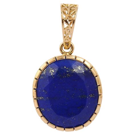 Lapis Lazuli Gemstone Oval Shaped Pendant in 18K Yellow Gold For Sale ...