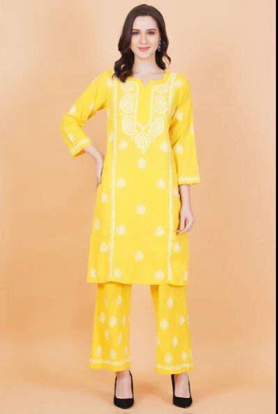 Yellow Slub Cotton Chikankari Suit Set Manufacturer, Supplier from Lucknow