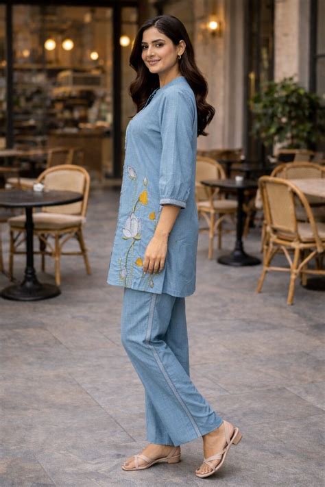 Light Sky Blue Cotton Co Ord Set Na Dhukan - Pure Desi Market