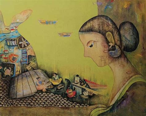 "Around Fish": Yellow Green Acrylic Painting by Pooja Shelke – ArtZolo.com