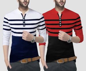 TRIPR Colorblock Men Henley Neck Light Blue, Red, White, Black T-Shirt ...