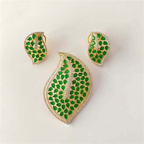 Green Stone Gold Plated Big Pendant set – OSR JEWELLERS