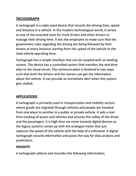 Tachograph - TACHOGRAPH A tachograph is a radio sized device that ...