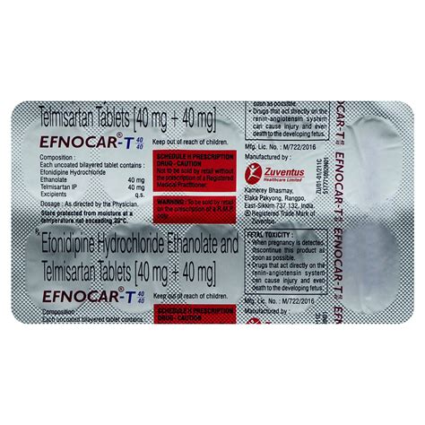 Efnocar-T 40 mg/40 mg Tablet | Uses, Side Effects, Price | Apollo Pharmacy