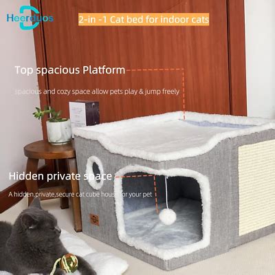 Cat Houses Indoor 2-Tier Cat House With Scratching Pad - Multi-Level ...