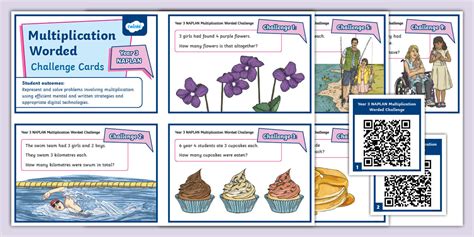 Year 3 NAPLAN multiplication Worded Challenge Cards with QR codes