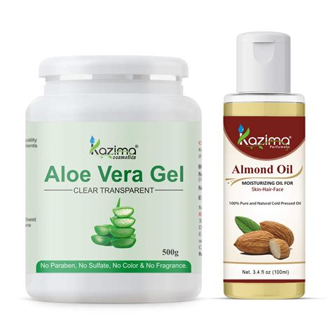 KAZIMA Combo of Aloe Vera Gel 500g & Almond Carrier Oil 100ml - 100% ...
