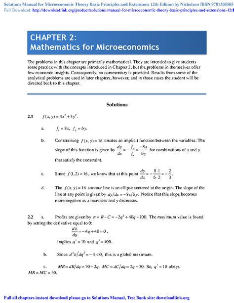 Solutions Manual for Microeconomic Theory: Mathematical Problems ...