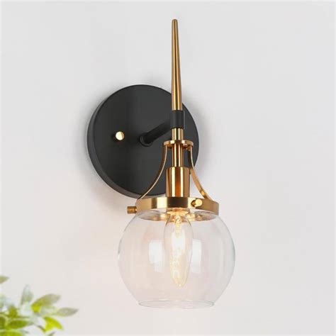 LNC Ayers Modern 1-Light Black and Brass Wall Sconce with Clear Glass ...