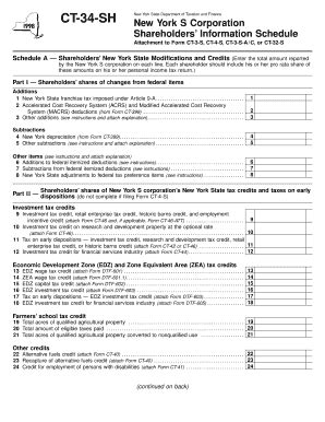 Fillable Online tax ny Form CT-34-SH: 1998 , New York S Corporation ...