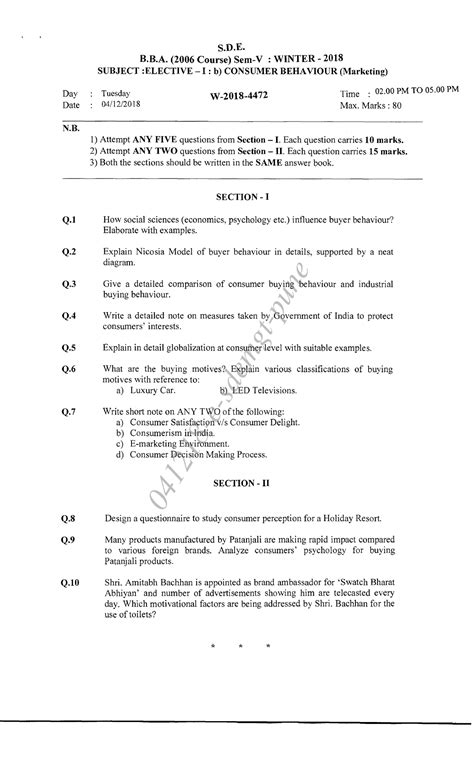 2006 V SEM Elective-I b) Consumer Behaviour (Marketing) - masters mba ...