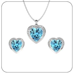 Buy Clara 925 Sterling Silver Sky Blue Heart Pendant Earring Chain ...