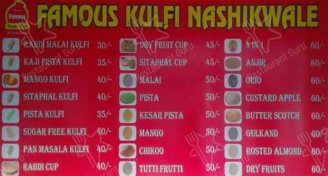 Menu at Famous Kulfi, Navi Mumbai