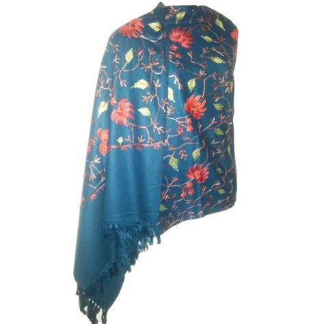 Kashmiri Kadai Stole Shawl (Navy Blue Color)