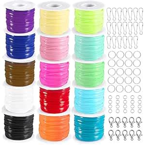 KAMJUNTAR Lanyard String Kit, 15 Rolls Gimp String, 20m Each, 20 Key ...