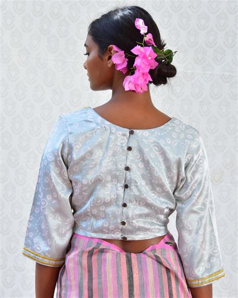 Shop Blue Embroidered Mashru Silk Blouse | Chidiyaa