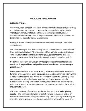 Paradigm shift notes for unit 1 in evolution of geographical thoughts ...