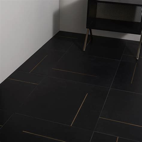 Lines Brass Inlay Black 24x24 Matte Porcelain Tile | Tiles, Porcelain ...