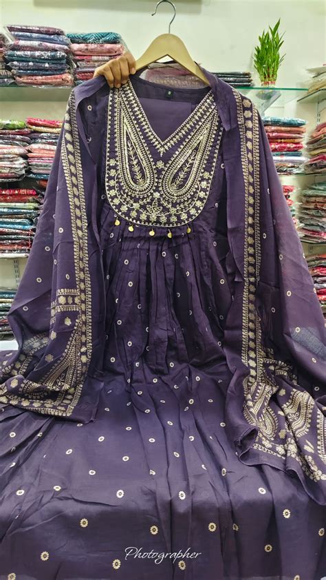 Purple pure cotton Aline pattern three piece set (A780) – Attire By Ayaana