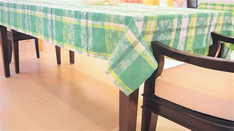 Buy White-Green Check Jacquard Design Dining Table Cloth 4 Seater ...