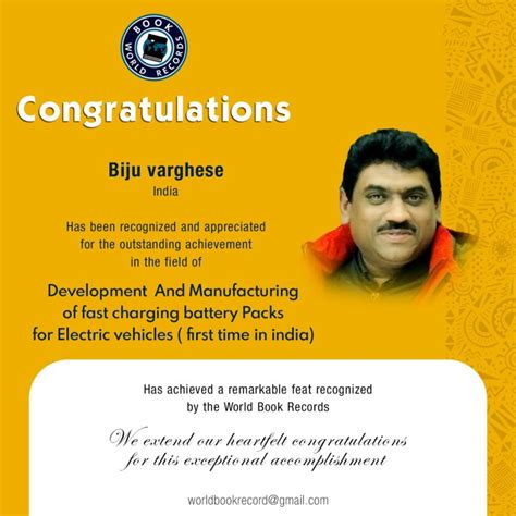 Biju Varghese Bagged Development And Manufacturing of fast charging ...