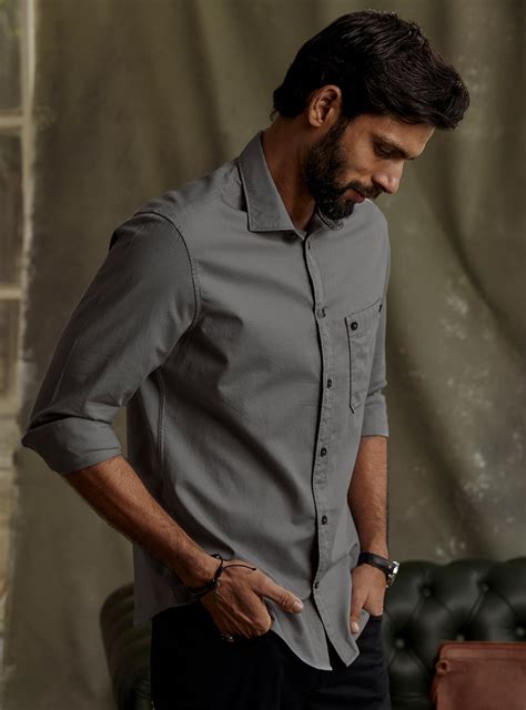 Kazi Stone Shirt Casual Grey Solid Shirt for Men Online | Andamen