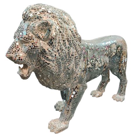 Handmade Fiberglass Mirror Mosaic Lion — Bharat Wholesales