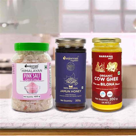 Organic Bilona Cow Ghee 200g + Pink Salt 400g + Jamun Honey 300g ...