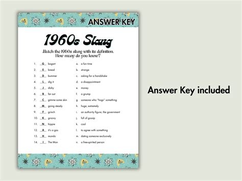 1960s Trivia Slang Game | Play With Kids and Adults | Digital Printable ...