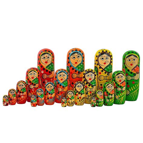 Buy Fine Craft India Set of 20 Pcs Hand Painted Cute Wooden Indian Lady ...