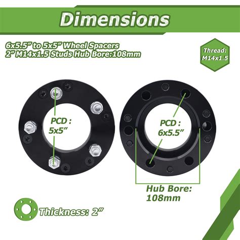 YIZBAP 2PCS 6x5.5 to 5x5 Wheel adapters, 2 inch 6x139.7mm to 5x127mm ...