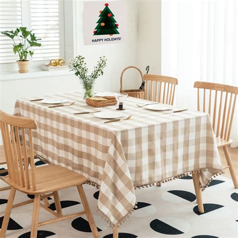 Flowpartex Farmhouse Pompom Checkered Rectangle Linen Christmas ...