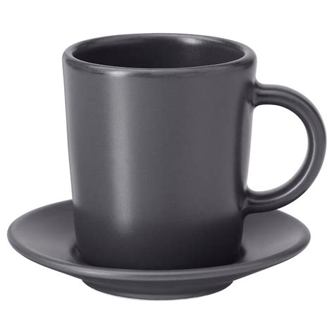 DINERA espresso cup and saucer, dark grey, 9 cl (3 oz) - IKEA