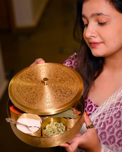 Buy CRAZE CRAFTS 'Floral-Etched' Handcrafted Brass Spice Box Set For ...