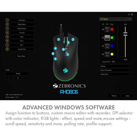 ZEBRONICS Zeb-Phobos USB Gaming Mouse (PHOBOS) with RGB Lights ( Black