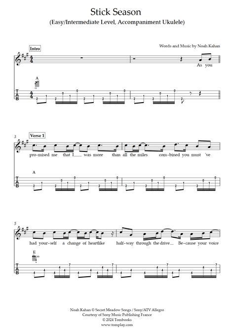 Stick Season (Leichte/mittlere Stufe, Begleitukulele) (Noah Kahan ...