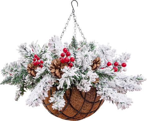 Amazon.com: Ciaell 22inch Artificial Christmas Hanging Basket - Snow ...