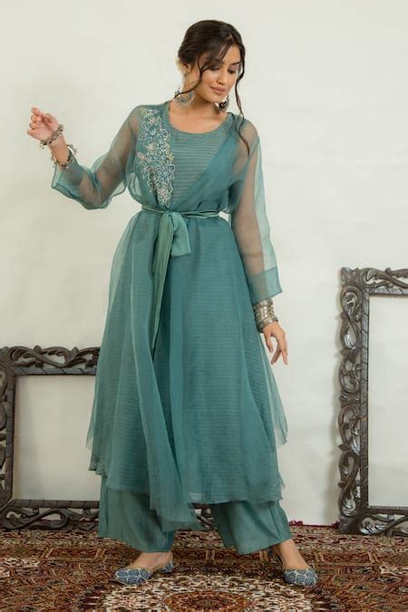 Buy Blue Cape Pure Organza Embroidered Resham Thread Work Cape Open ...