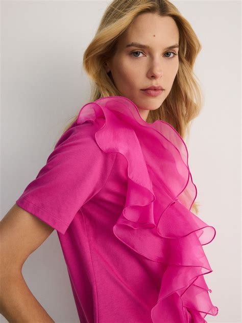 Majica kratkih rukava s ukrasnim volanom Boja ružičasta - RESERVED ...