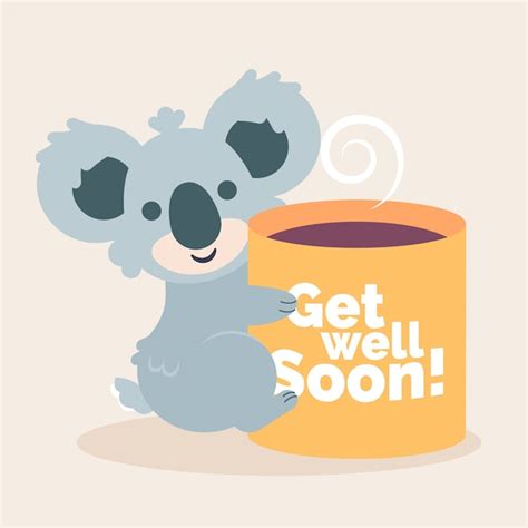 Gute Besserung, Smiley-Koala und Kaffee | Kostenlose Vektor