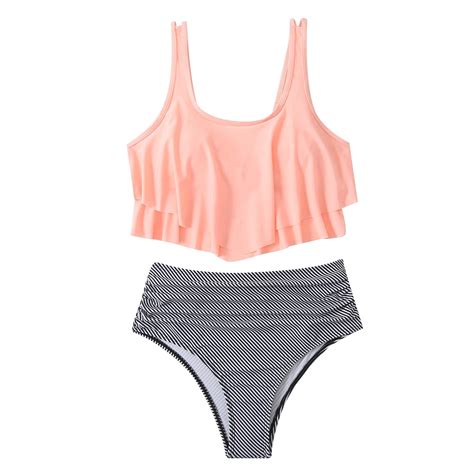 WREESH Womens Two Piece Swimsuit Tankini High Cut Bikini Fashion Flower ...