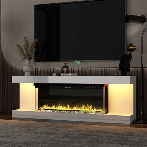 Ivy Bronx Modern TV Stand With Built-In Electric Fireplace, 66.5" Media ...