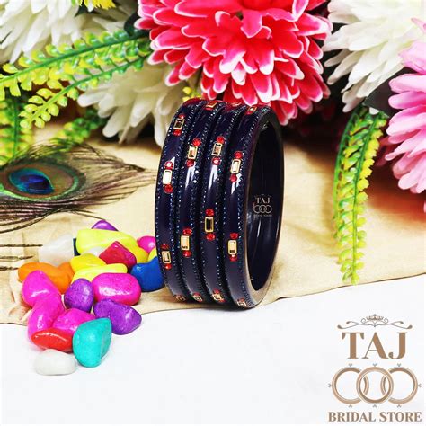 Fancy Lac Kada Bangles with Kundan and Rhinestones (Set of 4) – Taj ...