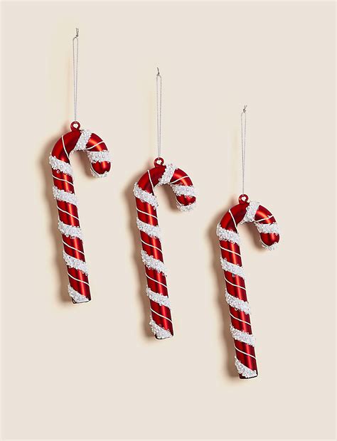Buy 3pk Glass Hanging Candy Cane Decorations at Marks & Spencer