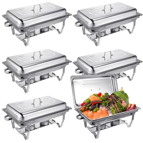 6 Pcs Chafing Dish Buffet Set 8 Qt Stainless Steel Chafer Complete Set ...